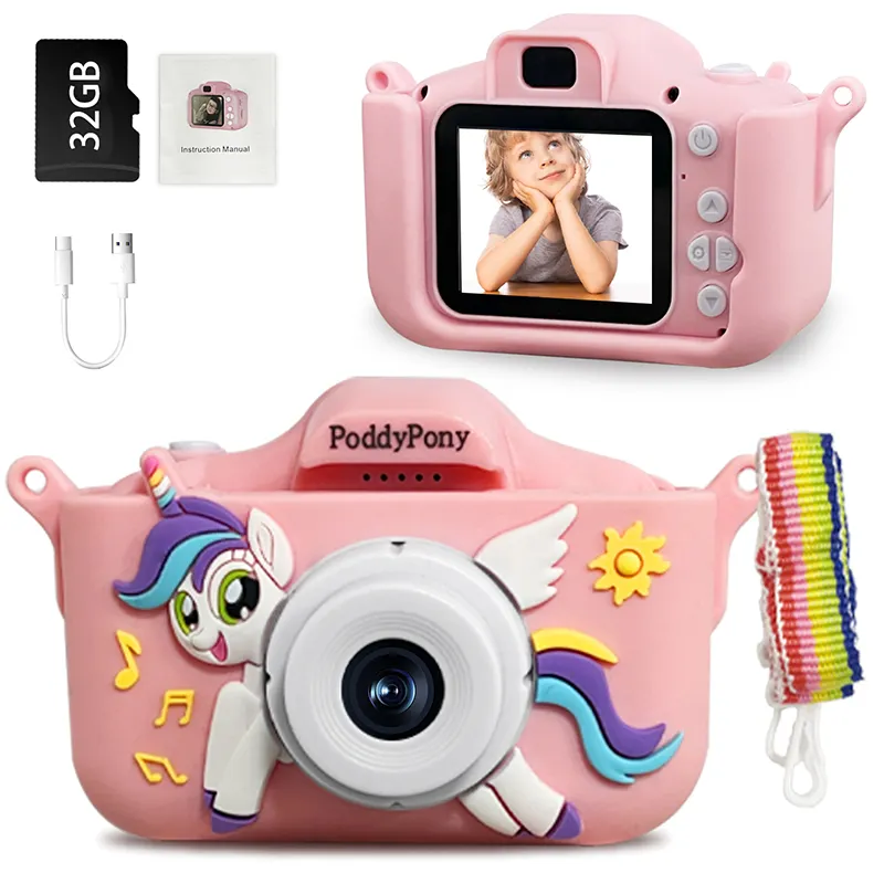 PoddyPony Factory Hot Selling C3 2.0 Inch Kids Photo Camera Toy Games Digital Camera Cute Cartoon Kids Camera For Children