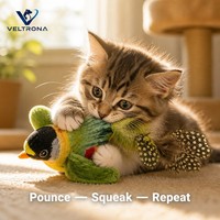 Jouet pour chat Squeaky Bird, queue en plumes véritables, corps en peluche, sifflet interne, 3 couleurs, 16 cm, jouet interactif pour animaux de compagnie