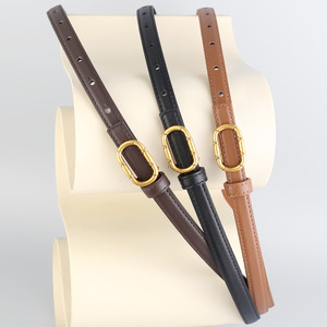 Cinturón de Cuero de Primera Calidad para Mujer, Elegante Cinturón Vintage con Hebilla de Bambú Dorada para Vestidos y Trajes - Product Image 1