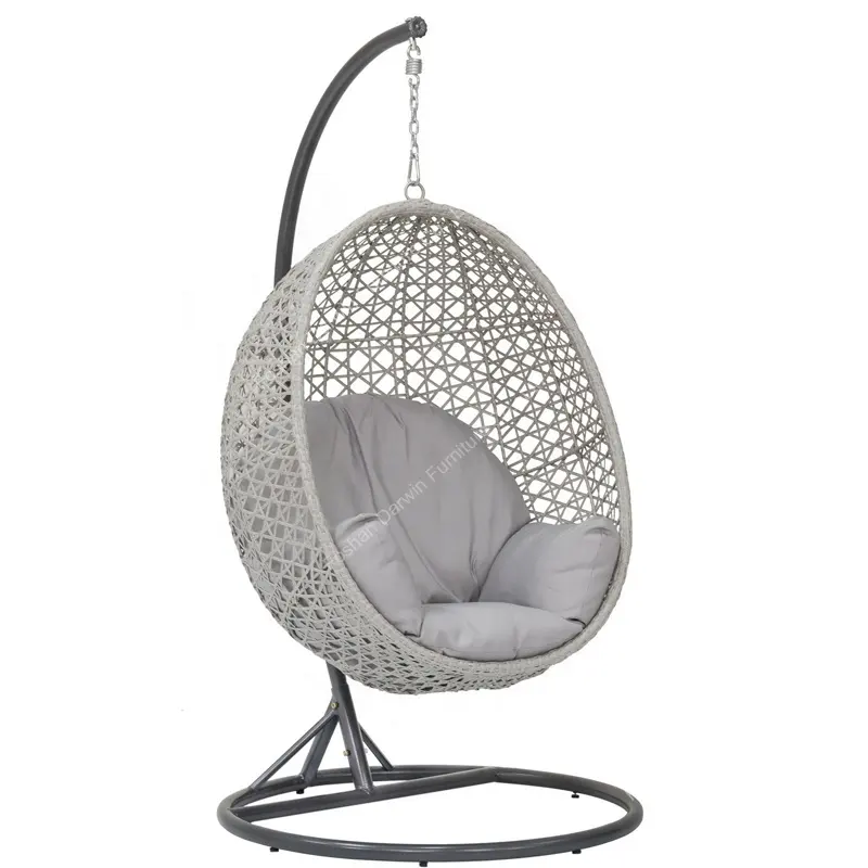 Best selling factory wicker outdoor hanging chair aluminum PE rattan garden single swings for patio furniture use