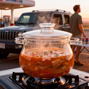 Olla de Cocina de Vidrio de Borosilicato Transparente para Exteriores: 2.5L (84.5oz) Resistente al Calor para Campamentos, Viajes o Reuniones - Product Image 3