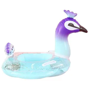 Şeffaf ışıltı Peacock havuz şamandıra şişme bebek su koltuk şamandıra yüzme simidi