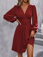 Vestido de Mujer Estilo Europeo 2026, Cuello Inclinado, Cintura Ajustada, Manga Abullonada, Estilo Francés para Mujeres Maduras