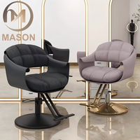 Fauteuil de Barbier en Acier Inoxydable Populaire sur Internet avec Accoudoirs Rotatifs et Réglables en Hauteur, Revêtement en Cuir PU, Design Luxe Léger pour Salon de Coiffure et Usage Domestique