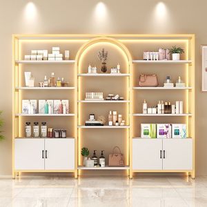 Étagères de présentation de luxe en bois pour magasins de beauté 2025, présentoirs de soins de la peau, étagères murales métalliques pour cosmétiques pour boutiques de cosmétiques - Product Image 2