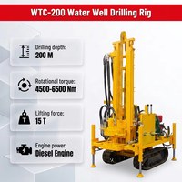 Foreuse hydraulique portative sur chenilles WTC-200 de 200 m avec moteur diesel et pompe, couple de 4500-6500 Nm pour forage de puits d'eau