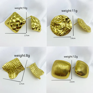 Boucles d'oreilles plissées en acier inoxydable 304 plaqué or 18 carats, 1 paire, couleur unie, à rayures, à la mode - Product Image 6