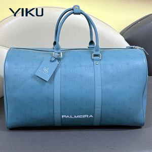 Borse da Viaggio in Pelle Blu Grande con Logo Personalizzato YIKU, Borse Weekender Unisex per Uomo e Donna, Borsa Bagaglio - Product Image 1