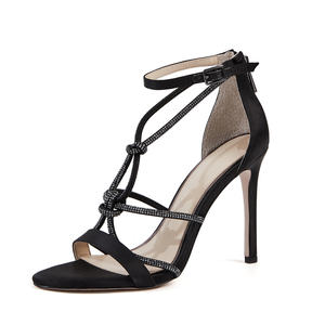 Sandales à talons hauts pour femme, bretelles, avec des strass, bout rond, fermeture éclair, chaussures d'été Sexy, 2022 - Product Image 5