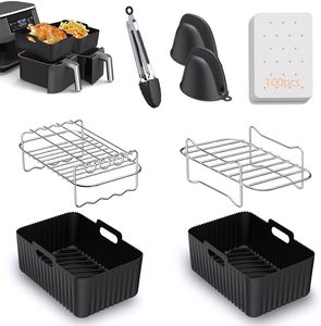 Ninja Dual Oven Accessory Set Reusable Rectangle Non-Stick <strong>Silicone</strong> <strong>Air</strong> <strong>Fryer</strong> <strong>Basket</strong> with Liners Baking Dishes &amp; Pans - Product Image 6
