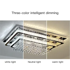 Lustre <span class=keywords><strong>LED</strong></span> en cristal de luxe moderne, lampe de plafond pour salon, chambre à coucher, salle à manger, cuisine, lumière chromée argentée avec télécommande - Product Image 4