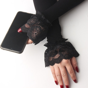 Manches élégantes en <span class=keywords><strong>dentelle</strong></span> et satin à sequins pour <span class=keywords><strong>femme</strong></span>, sans doigts, pour mariage, soirée, dîner d'été - Product Image 3
