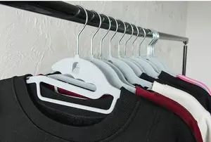 ABS Plastic Hanger Non Slip Flocked Clothes Black Velvet Suit Hanger For Cloth Plastic Coat Hanger For Garment