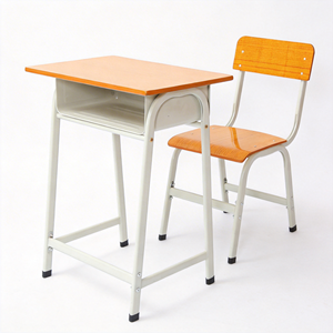 Escritorio Escolar Resistente con Cajón con Cerradura y Gancho para Libros, Patas Metálicas con Estructura Cromada, Muebles para Estudiantes para Aulas Universitarias - Product Image 4