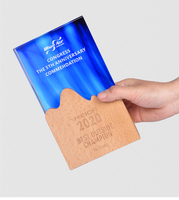 Cadeau d'affaires personnalisé cristal verre bois Base trophée blanc avec base en bois trophée de cristal