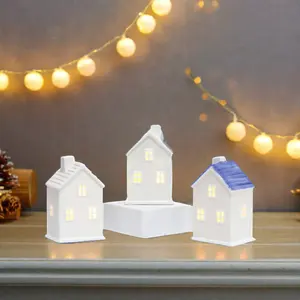 Decoración de Casa de Navidad de cerámica con luz LED para decoración navideña y celebraciones festivas modelo de hogar