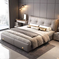 Amerikanisches Kingsize-Bett Hochwertiges Lederbett Schlafzimmermöbel Holz-Queen-Size-Lederbett mit Stauraum