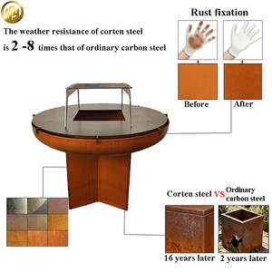 Braséro Bol à Feu BBQ en Acier Corten Cuisine d'Extérieur Foyer de Patio pour Jardin Camping Combustible Bois et Charbon Occasion de Fête - Product Image 2