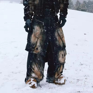 <span class=keywords><strong>Jeans</strong></span> <span class=keywords><strong>Cargo</strong></span> da <span class=keywords><strong>Uomo</strong></span> Taglie Forti Personalizzati Streetwear a Doppia Vita con Lavaggio Forte Effetto Fango - Product Image 3