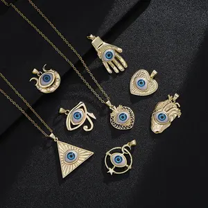 Tendance en gros en acier inoxydable mauvais œil collier cuivre or mode pendentif collier pour femmes bijoux