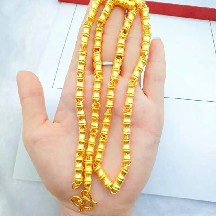 Colar de bambu dourado, colar de bambu de bronze banhado a ouro ricas, joias de ouro requintadas