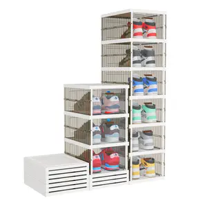 WALUE 6-Pack Foldable Clear Plastic Shoe Storage Organizer Free Installation Shoe Box Container For Toy Shoe Display Cabinet