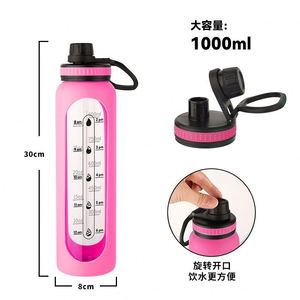 Bouteille d'eau en verre borosilicate sans BPA, anti-fuite, avec manchon en silicone, grande capacité de 1000 ml, portable pour la salle de sport, la randonnée, les sports - Product Image 6