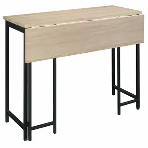 Modern foldable wood-Metal Dining Table with Drop Leaf in Black Charter Oak