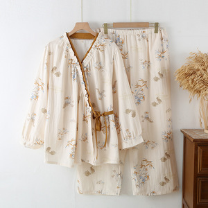 <span class=keywords><strong>Pigiama</strong></span> in puro cotone a doppio strato in stile cinese, abbigliamento <span class=keywords><strong>leggero</strong></span> da <span class=keywords><strong>donna</strong></span> a maniche lunghe - Product Image 1