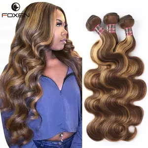 Groothandel Highlight Body Wave Bundels P4/27 Honing Blond Bruin Bundels Braziliaanse Haar Hoogtepunt Golvend Haar Bundels Met Sluiting