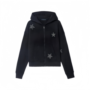 Sweat-shirt à capuche pour femme, imprimé personnalisé, brodé, automne, étoile, strass, manches longues confortables, fermeture éclair, poche fendue, à capuche - Product Image 1