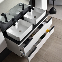 Meuble-lavabo moderne à double vasque avec miroir LED, vasque en céramique, résistant à l'eau, mural, écologique