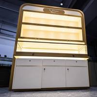 Vitrine à bijoux haut de gamme avec dessus incurvé, verrouillable, en verre, avec tiroir et armoire de rangement