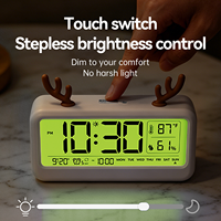 Horloge de table intelligente avec thermomètre-hygromètre, calendrier, veilleuse et réveil pour enfants, en plastique, fonctionne à piles