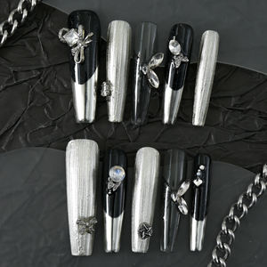 Uñas Postizas de Ataúd Medianas Hechas a Mano al por Mayor, 10 Piezas, Reutilizables, Cobertura Completa, Uñas Acrílicas Cortas Artificiales, Precio de Fábrica - Product Image 1