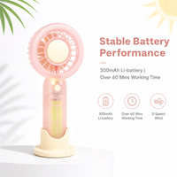 Mini ventilateur portatif rechargeable Type-C coloré, 3 vitesses, lumière LED et support pour téléphone, idéal pour les voyages, l'école, le bureau, les cadeaux