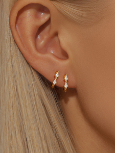 Pendientes de Aro Geométricos de Moda, Chapados en Rodio, con Corazón de Circonita Verde, Plata 925 para Mujer - Product Image 6