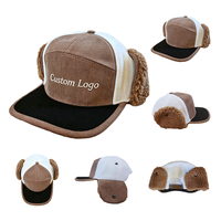 Casquette d'hiver en velours côtelé bicolore, avec logo brodé personnalisé, doublure en fausse fourrure, cache-oreilles, vente en gros, OEM ODM disponible