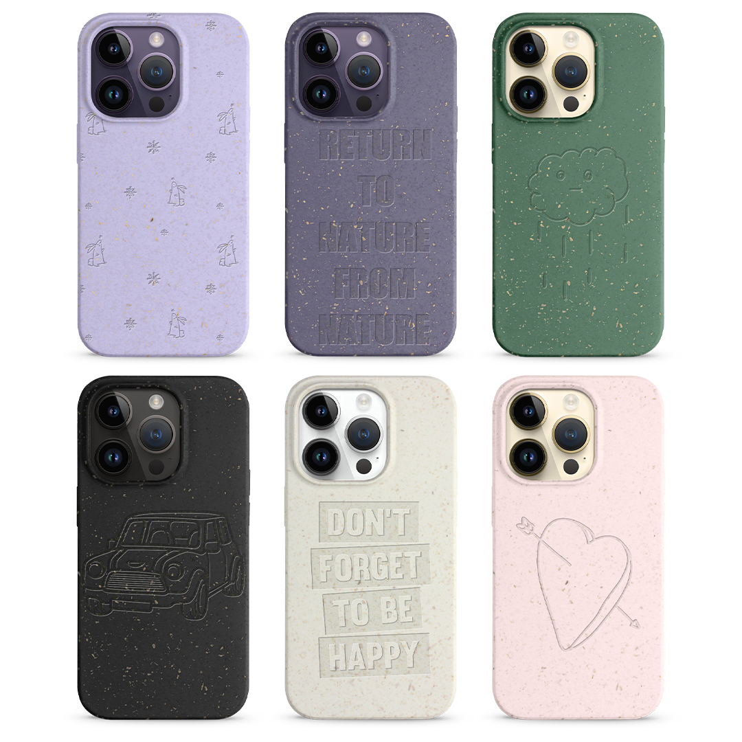 Capa de plástico reciclável para iPhone 15 Pro 12 13 14 Eco, capa de plástico com logotipo esculpido e biodegradável, ideal para o celular