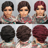 Perruque de cheveux humains ondulés à la machine pour femmes-Brown Short Wave Pixie Wear Go Glueless Perruque de cheveux humains