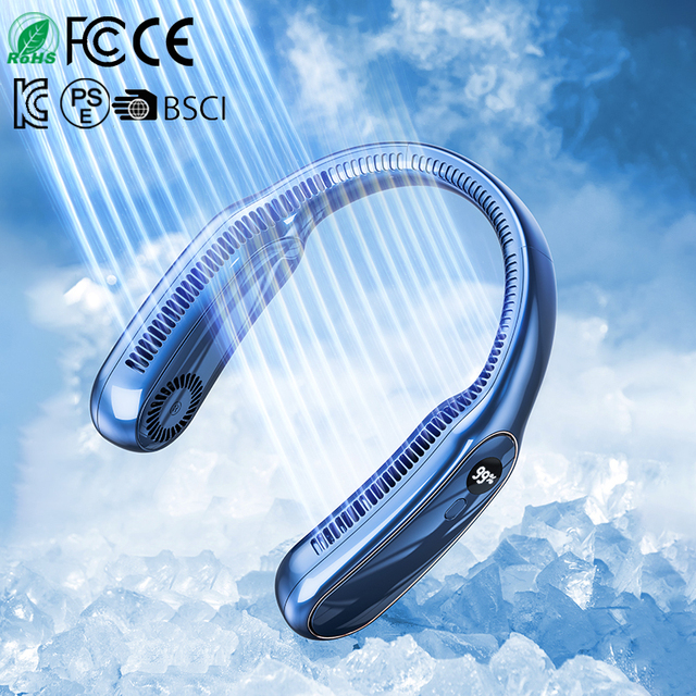 Portable Neck Fan Bladeless Personal Fan 4000mAh Rechargeable Battery Operated Wearable Small Fan 360 Cooling Airflow 3 Speed