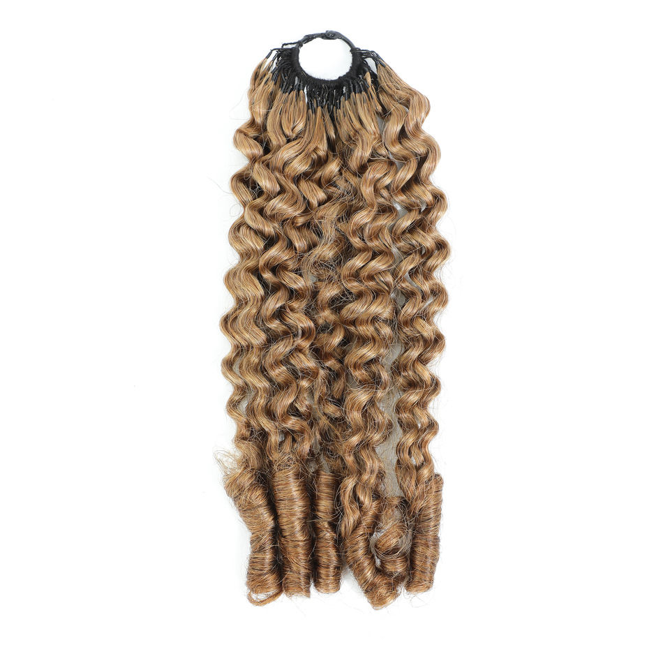 Cambodian Curly Feather Crochet Virgin Human Hair Extensions Pre Looped ...