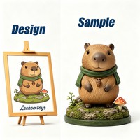 Figurine 3D en résine de dessin animé, ornement kawaii renard fennec assis, petit canard jaune sur base en pierre, figurine animale mini personnalisée OEM