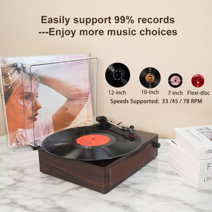 En stock, lecteur de disques vinyles portable vintage en bois avec haut-parleur intégré, type-C BT5.0+, lecteur de disques vinyles Hi-Fi LP pour les cadeaux de festival de Noël - Product Image 1