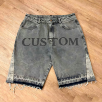 Shorts en jean délavé et vieilli pour homme, style streetwear décontracté d'été, avec appliques brodées et bords bruts