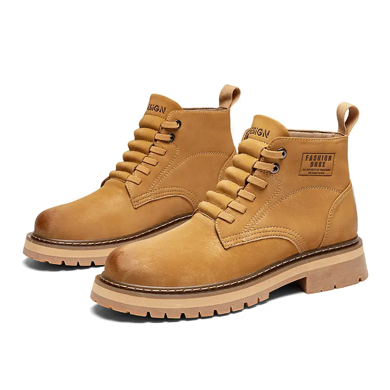 Sapatos de moda dos homens novos Outono e Inverno Alta Top Couro Patch Amarelo Botas Casuais Martin Botas