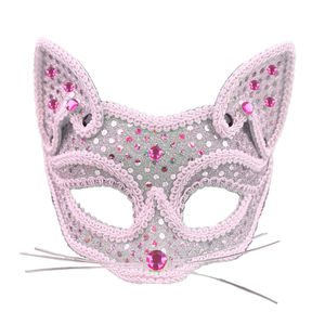 Máscara de disfraz con orejas de gato rosa y diamantes de imitación para fiesta de Halloween o carnaval - Product Image 1