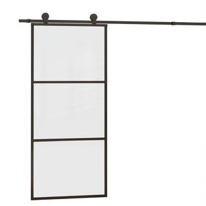 Porte coulissante en aluminium noir 35,4x80,7 pouces, simple vitrage, design minimaliste intérieur, isolation thermique - Product Image 1