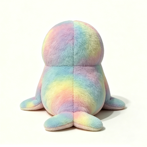 Peluche phoque multicolore dégradé pastel, adorable phoque assis en peluche avec ailerons arc-en-ciel et ventre blanc crème pour filles - Product Image 4