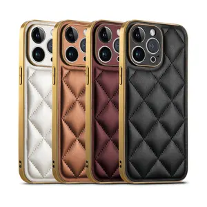 Quilted phone case pattern for iphone 13pro 14 pro max cell phone leather holster case protective for iphone 12 case apple